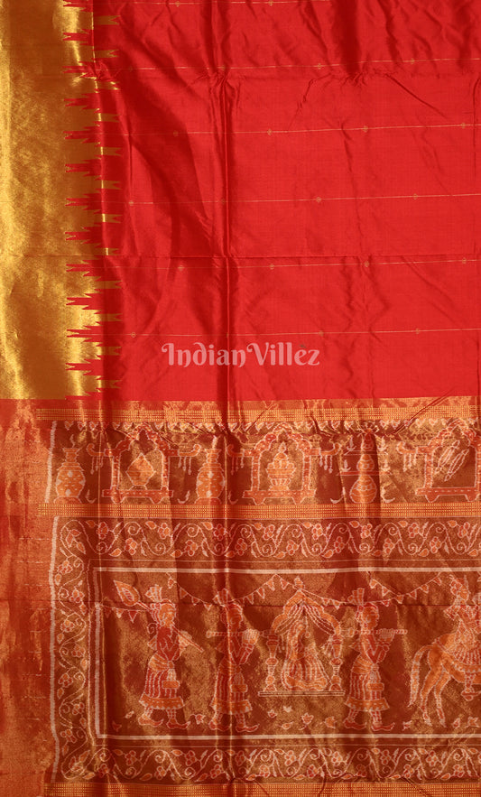 Red with Golden Phoda Kumbha Sambalpuri Silk Saree with Zari (Tissue) 