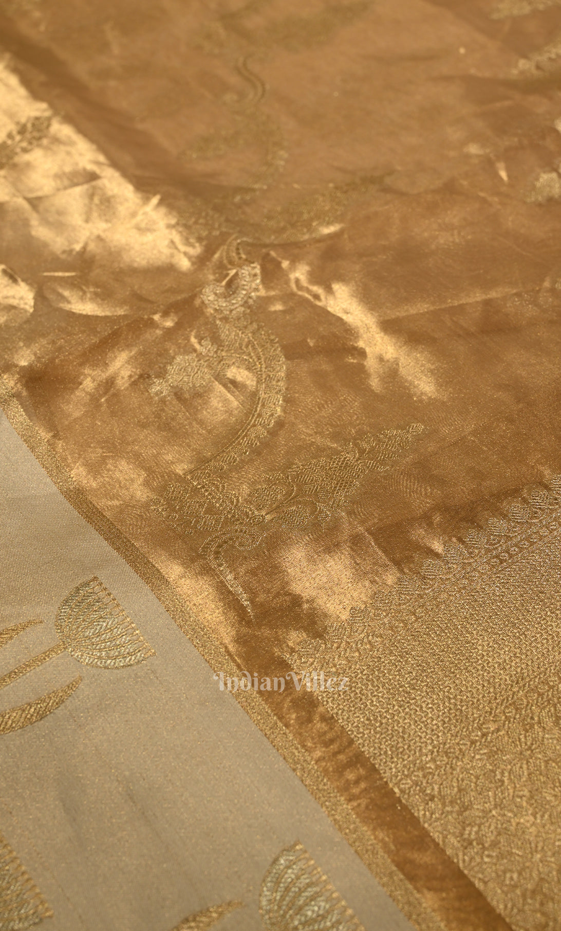 Ivory Gold Pure Katan Silk Banarasi Saree  