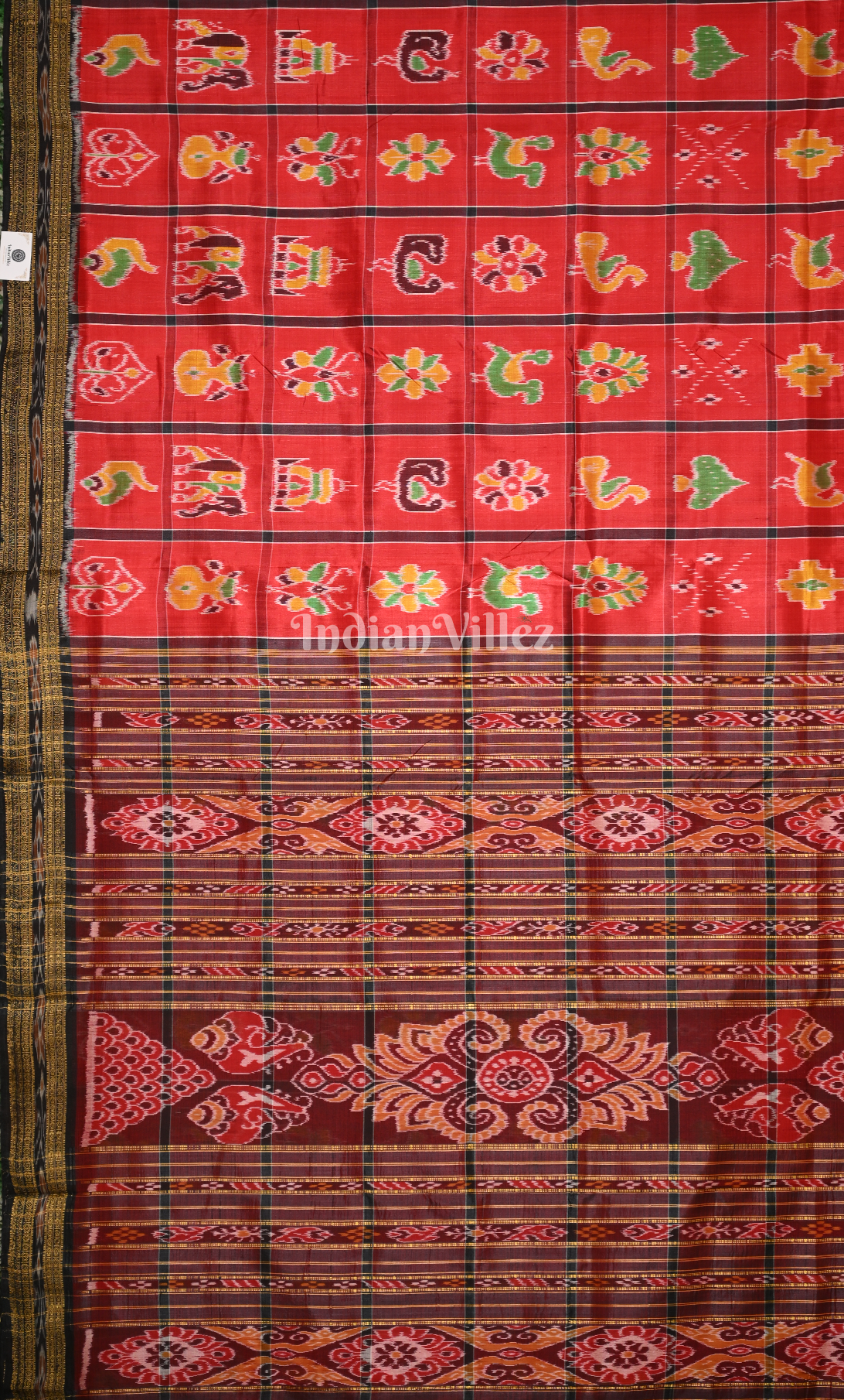 Red Maroon Nabakothi Odisha Ikat Khandua Silk Saree 