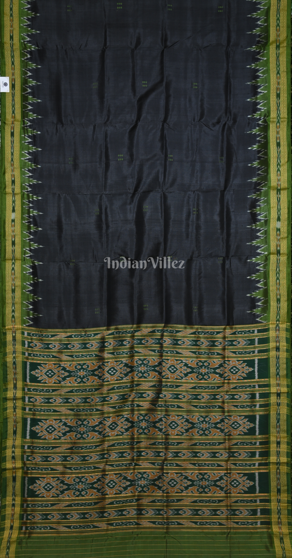 Black Green Buta Design Odisha Ikat Khandua Silk Saree