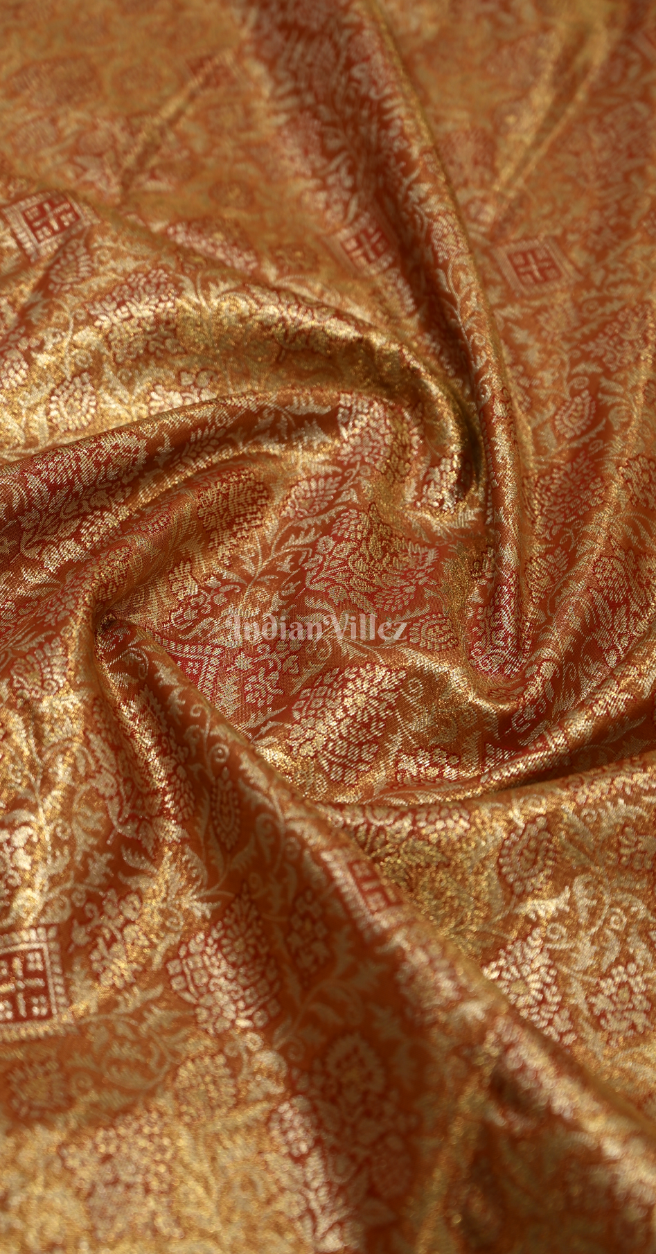 Rust Orange Floral Brocade Pure Kanjivaram Tissue Silk Saree 