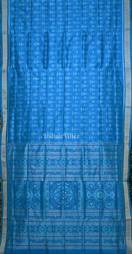 Exclusive Surf Blue Tribal Theme Odisha Ikat Sambalpuri Silk Saree