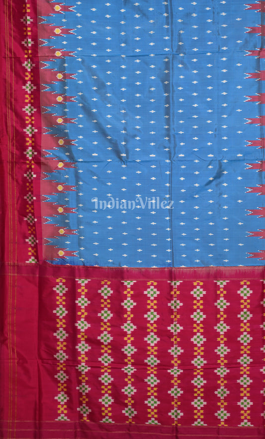Sky Blue Rani Pink Pochampally Ikat Silk Saree 