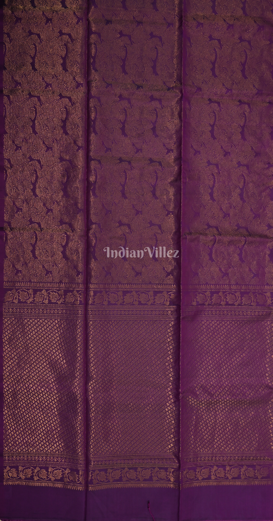 Purple Golden Floral Pure Kanjivaram Soft Silk Saree