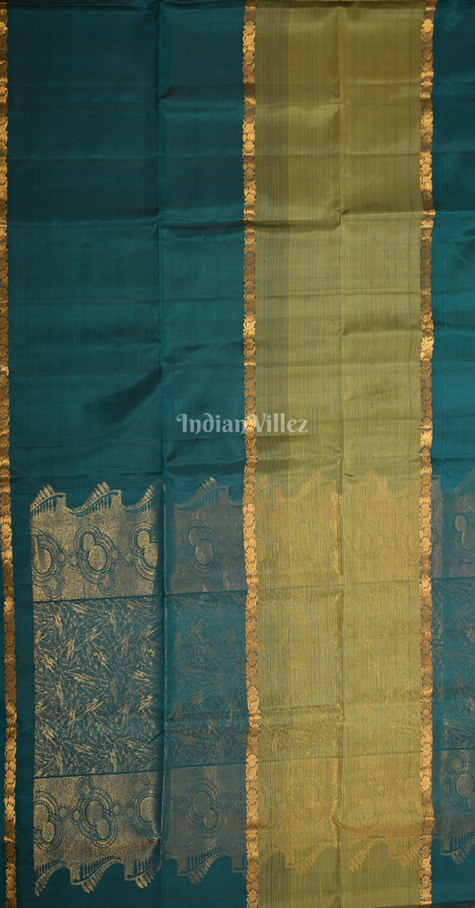Peacock Blue Mehendi Green Zari Pure Kanjivaram Soft Silk Saree