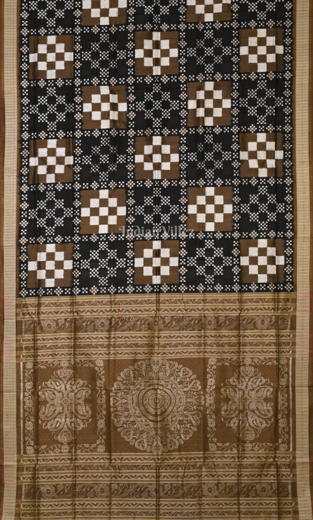 Black Brown  Body Pasapali Odisha Ikat Sambalpuri Silk Saree 