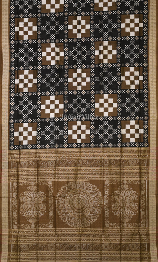 Black Brown  Body Pasapali Odisha Ikat Sambalpuri Silk Saree 