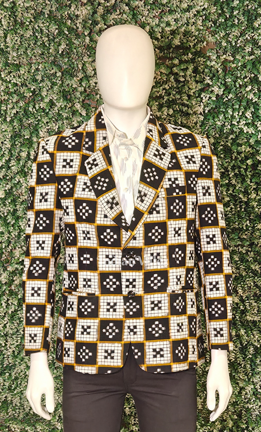 White Black Pasapali Odisha Ikat Men's Designer Blazer