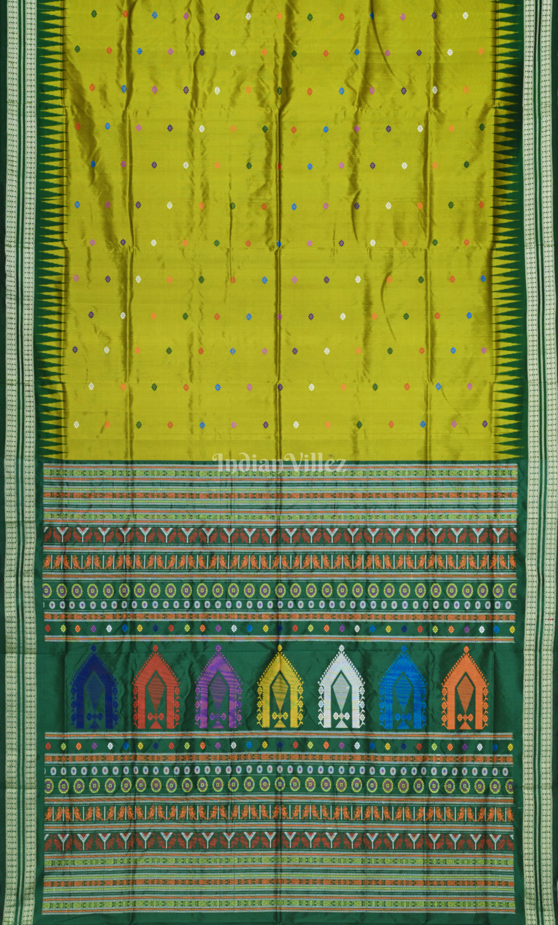 Lime Green Dolabedi Odisha Ikat Bomkai Sambalpuri Ikat Silk Saree 