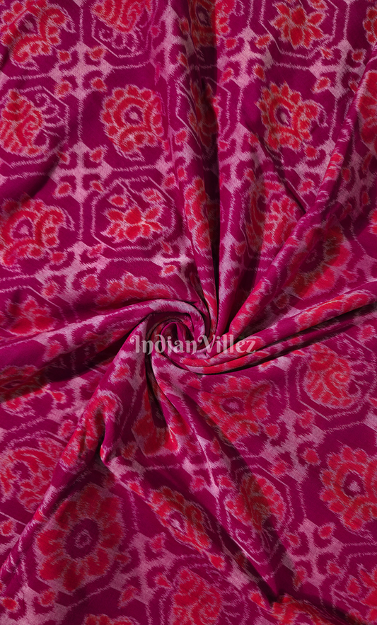 Magenta Pink Sankha Lotus Motif Odisha Ikat Sambalpuri Cotton Fabric