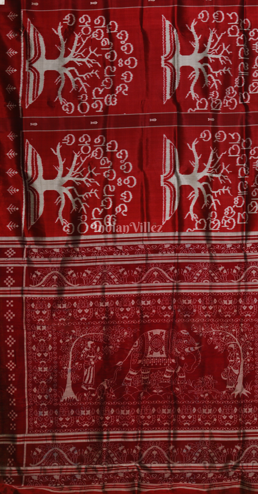 Maroon Odia Barnamala Odisha Ikat Contemporary Designer Silk Saree