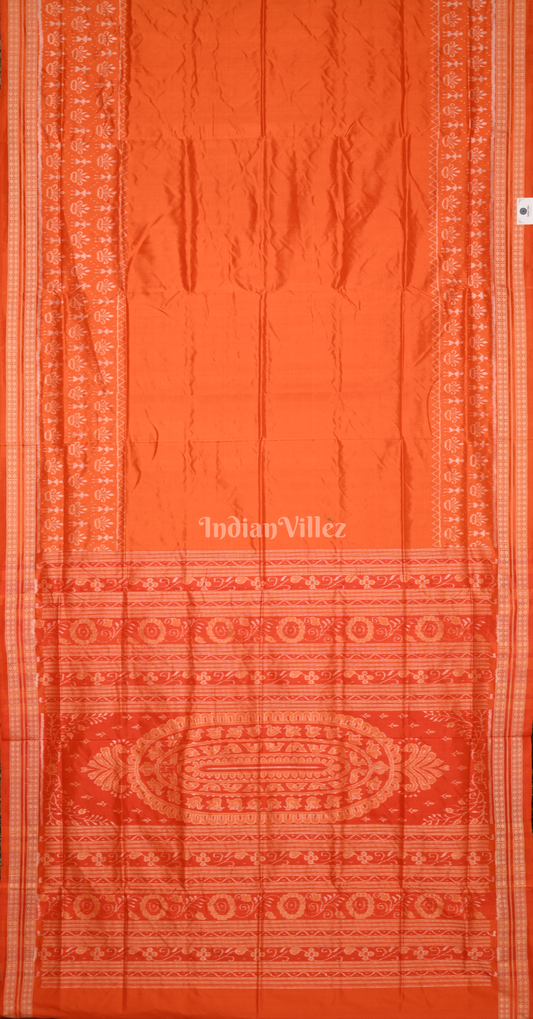 Exclusive Orange Tribal Theme Odisha Ikat Sambalpuri Silk Saree 