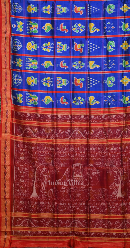 Blue Maroon Nabakothi Odisha Ikat Khandua Silk Saree