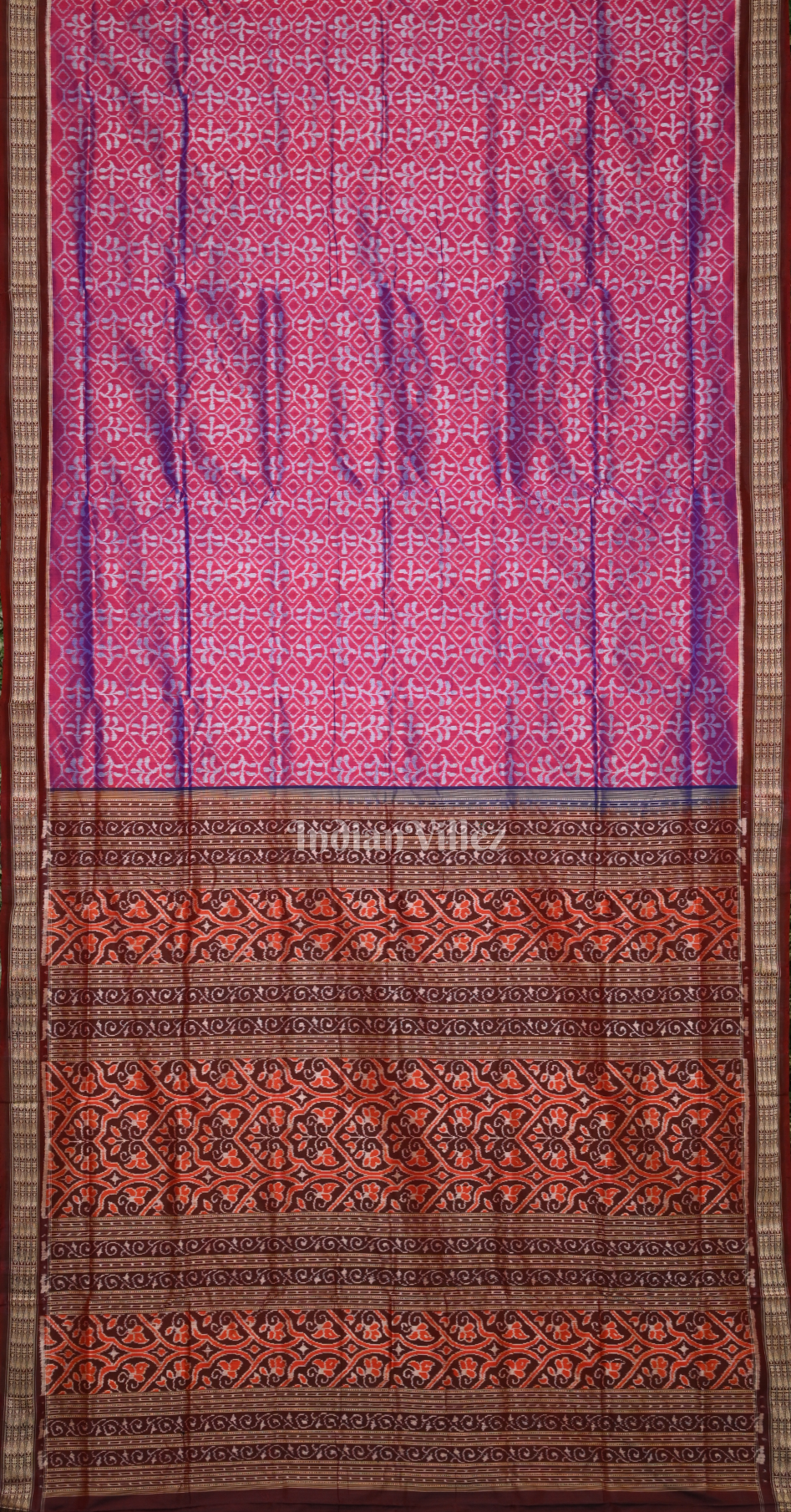 Magenta Pink Maroon Tribal Motif Odisha Ikat Sambalpuri Silk Saree