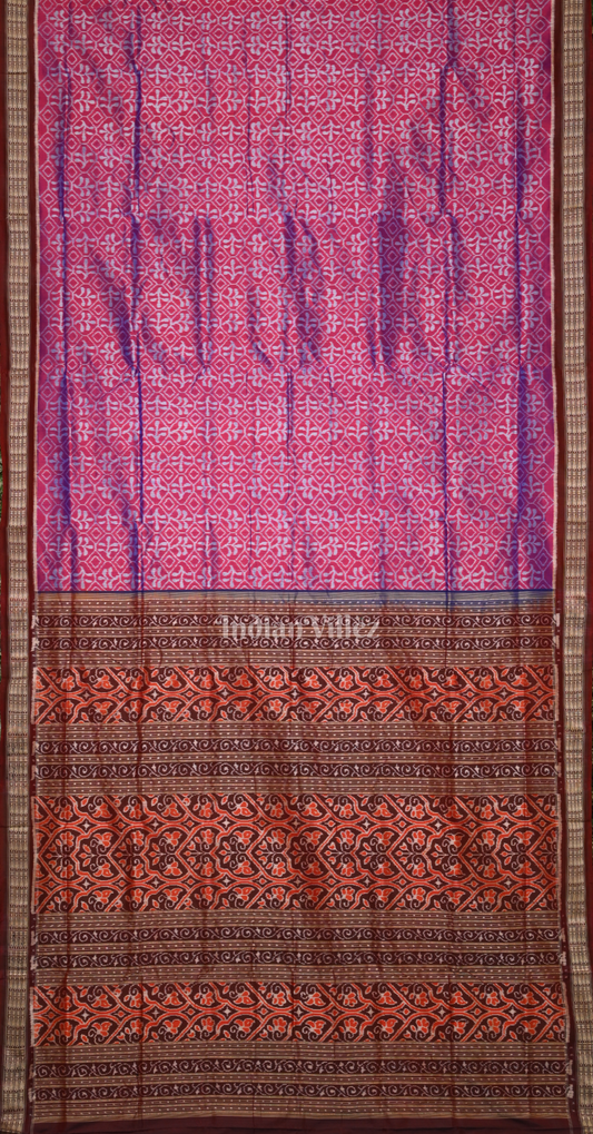 Magenta Pink Maroon Tribal Motif Odisha Ikat Sambalpuri Silk Saree