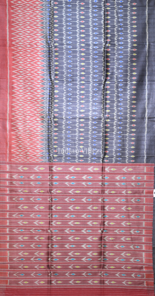 Grey Red Fine Gopalpur Tussar Silk Saree 