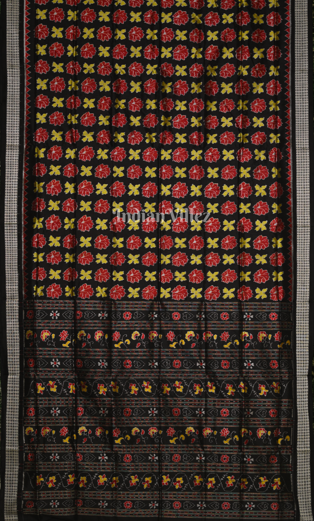 Black Red Utkal Laxmi Odisha Ikat Sambalpuri Silk Saree