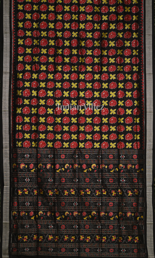 Black Red Utkal Laxmi Odisha Ikat Sambalpuri Silk Saree