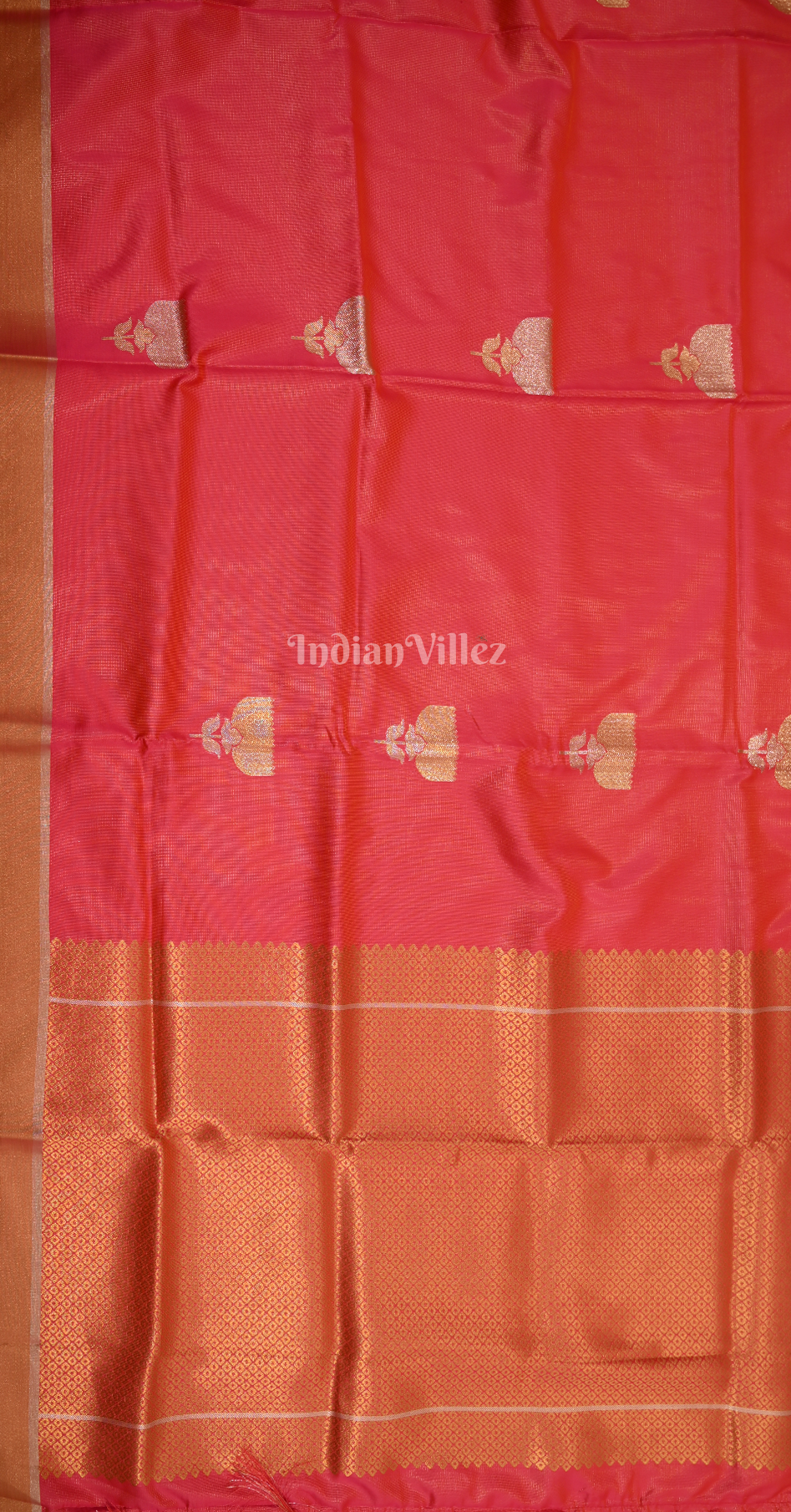 Pink Golden Zari Base Designer Lotus Saree 