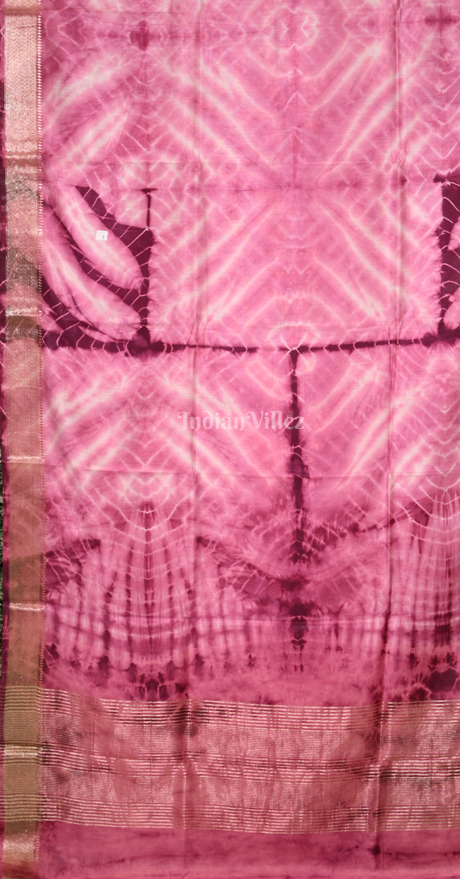 Pink Block Printed Shibori Cotton Saree 