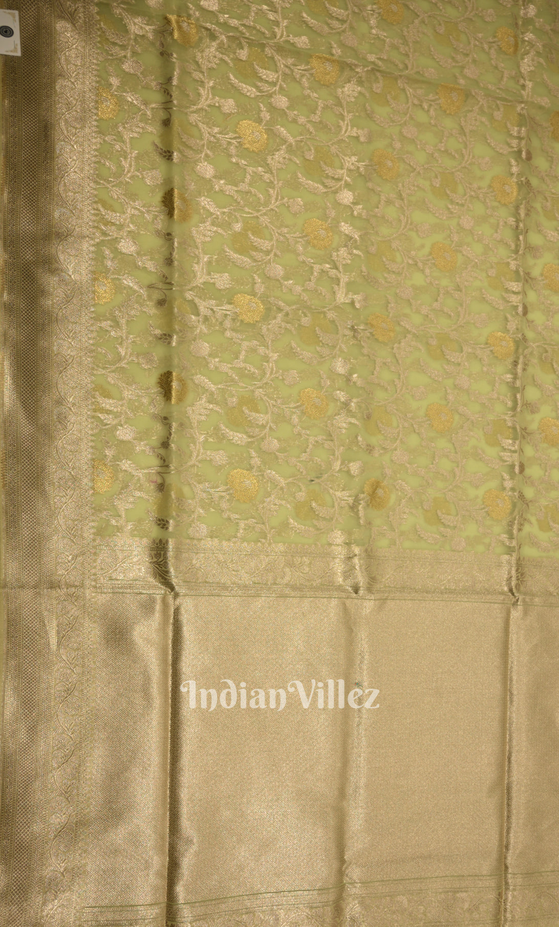 Light Mehendi Green Floral Motif Chanderi Banarasi Silk Saree