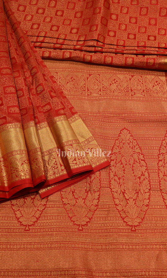 Bridal Red pure Kanjivaram Silk Saree with Zari Brocade 