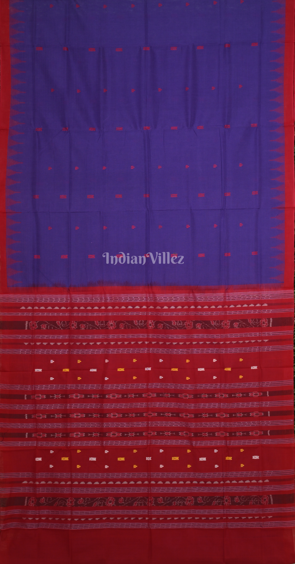 Blue Red Sachipar Odisha Ikat Sambalpuri Cotton Saree 
