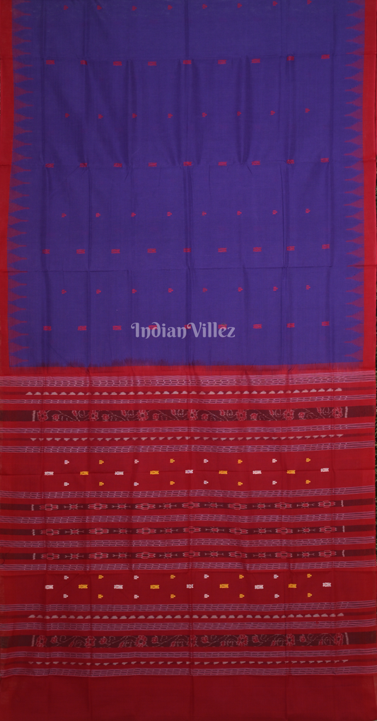 Blue Red Sachipar Odisha Ikat Sambalpuri Cotton Saree 