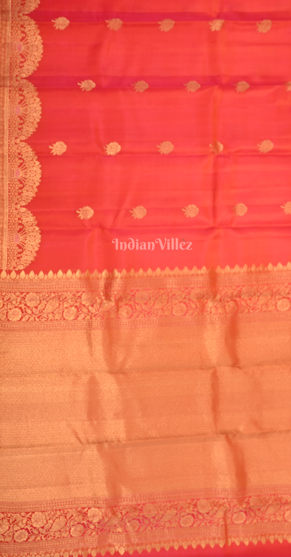 Rani Pink Golden Dual Tone Floral Motif Brocade Pure Kanjivaram Silk Saree 