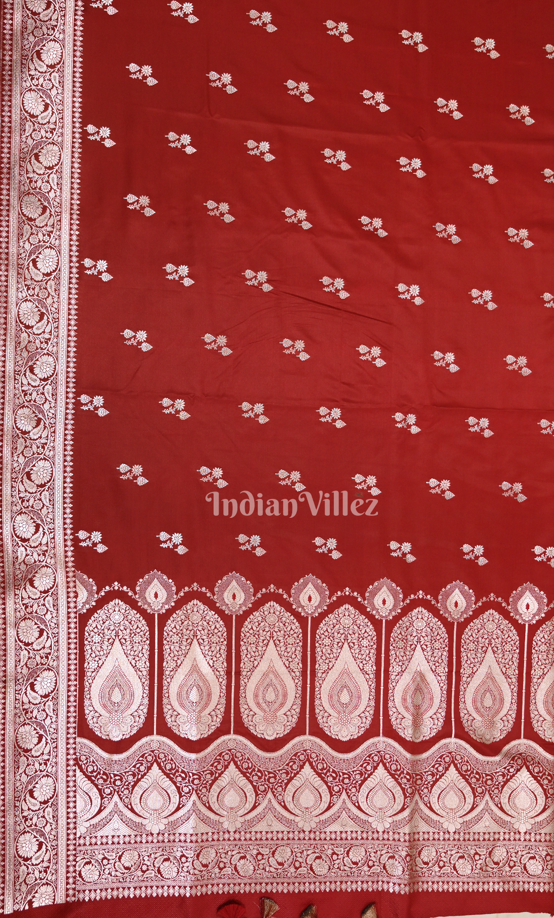 Maroon Sona Roopa Boota Pure Mashru Satin Silk Banarasi Saree 