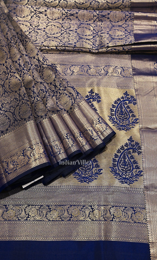 Royal Blue Pure Brocade Kanjivaram Silk Saree