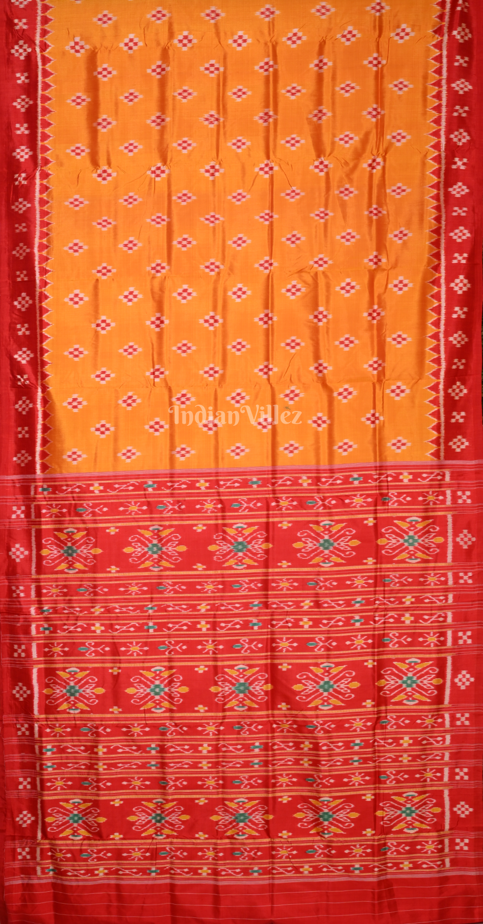 Mustard Yellow Red Pasapali Contemporary Designer Silk Saree 