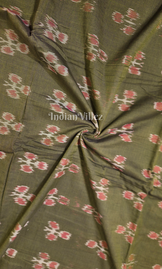 Mehendi Green Floral Motif Odisha Ikat Sambalpuri Cotton Fabric