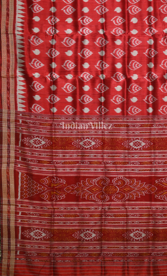 Maroon Red Sankha Design Odisha Ikat Khandua Silk Saree 
