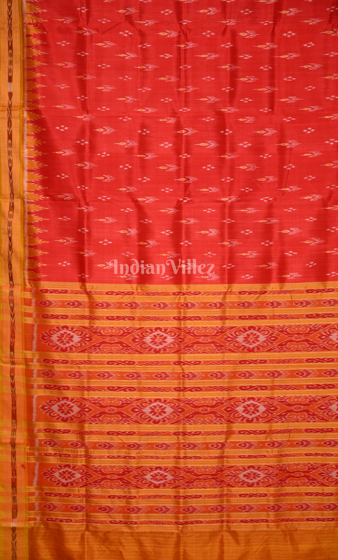  Red Mustard Yellow Mayur Chandrika Odisha Ikat Khandua Silk Saree 