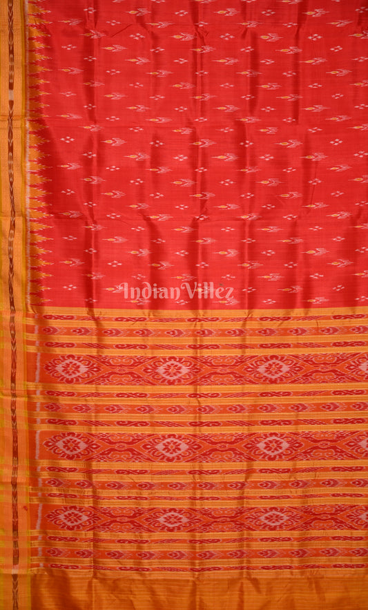  Red Mustard Yellow Mayur Chandrika Odisha Ikat Khandua Silk Saree 