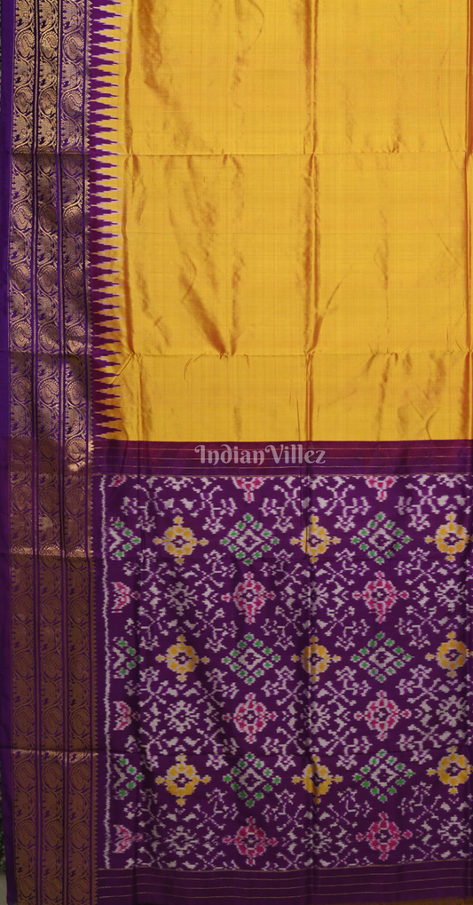 Mustard Yellow Purple Pochampally Ikat Silk Saree 