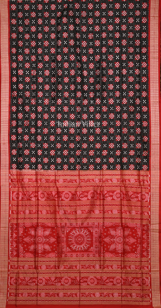 Exclusive Black Red Mini Paspali Odisha Ikat Sambalpuri Silk Saree 