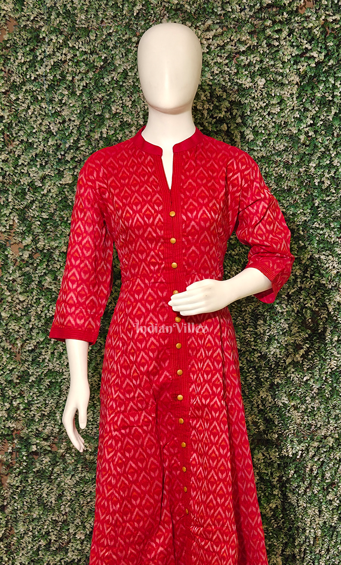 Red Zig Zag Design Odisha Ikat Designer Long Gown for Women