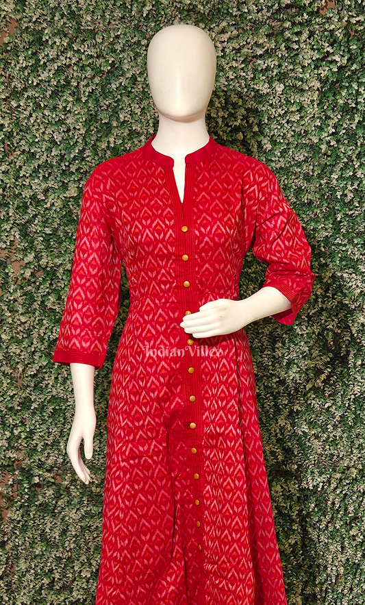 Red Zig Zag Design Odisha Ikat Designer Long Gown for Women