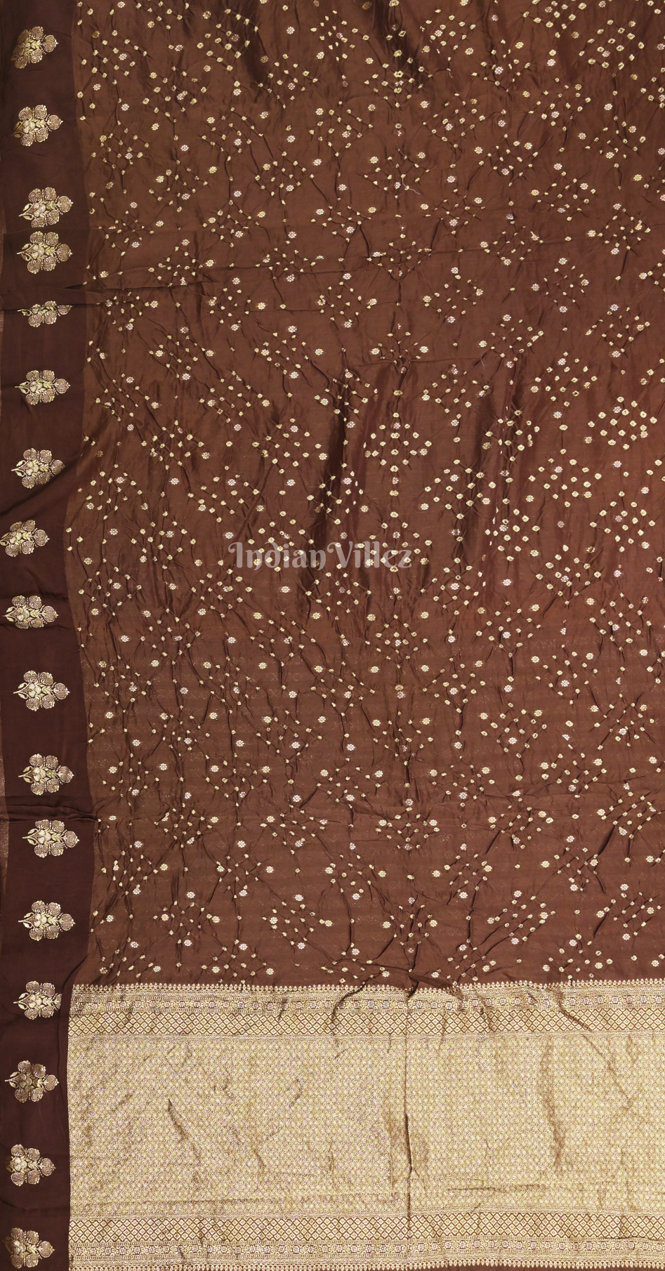 Coffee Bandhej Ghatchola Gaji Silk Saree with Zari Work