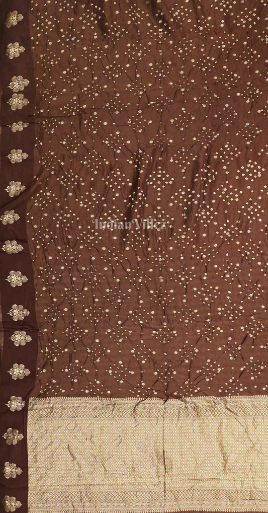 Coffee Bandhej Ghatchola Gaji Silk Saree with Zari Work