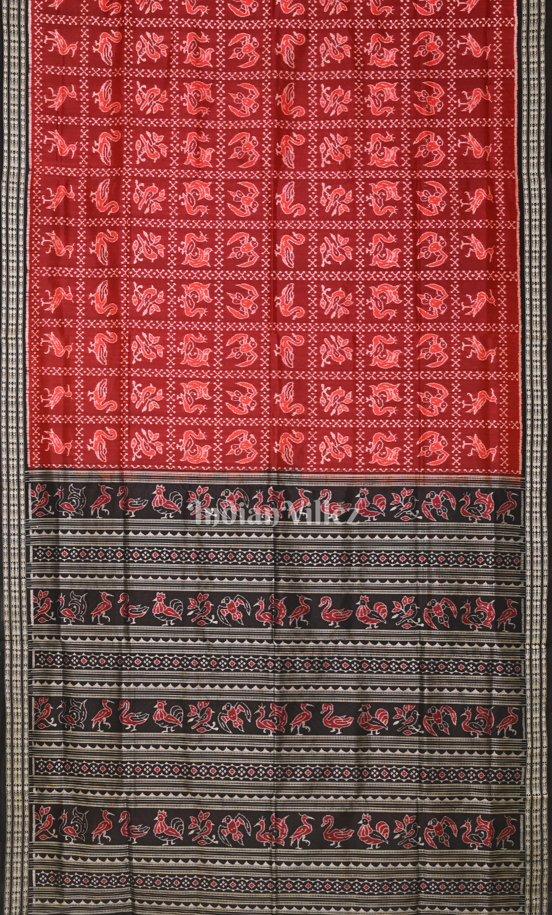 Red Black Dasakothi Odisha Ikat Sambalpuri Silk Saree 