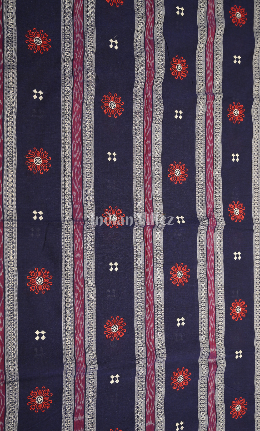 Blue Red Buti Flower Design Odisha Ikat Sambalpuri Cotton Dress set with Dupatta 