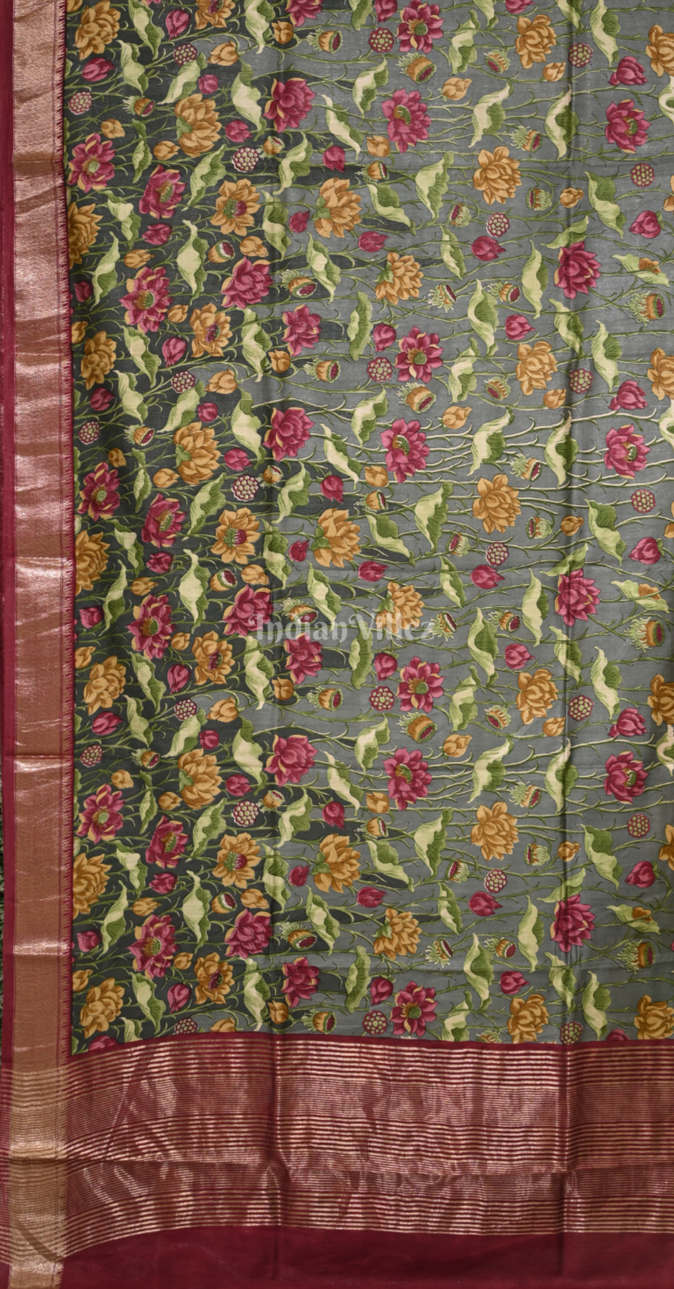 Green Maroon Screen Printed Cotton Saree 