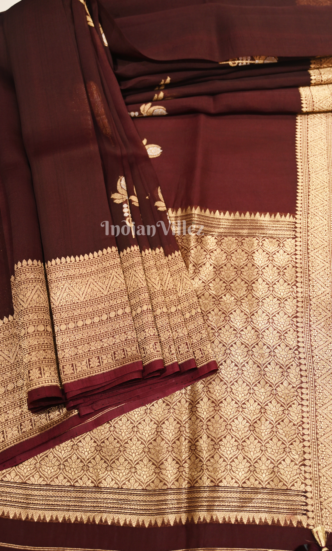 Coffee Golden Katan Banarasi Silk Saree