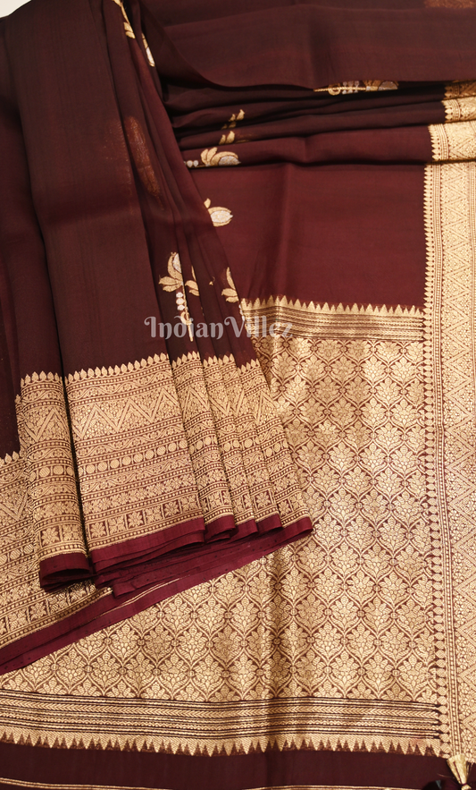 Coffee Golden Katan Banarasi Silk Saree