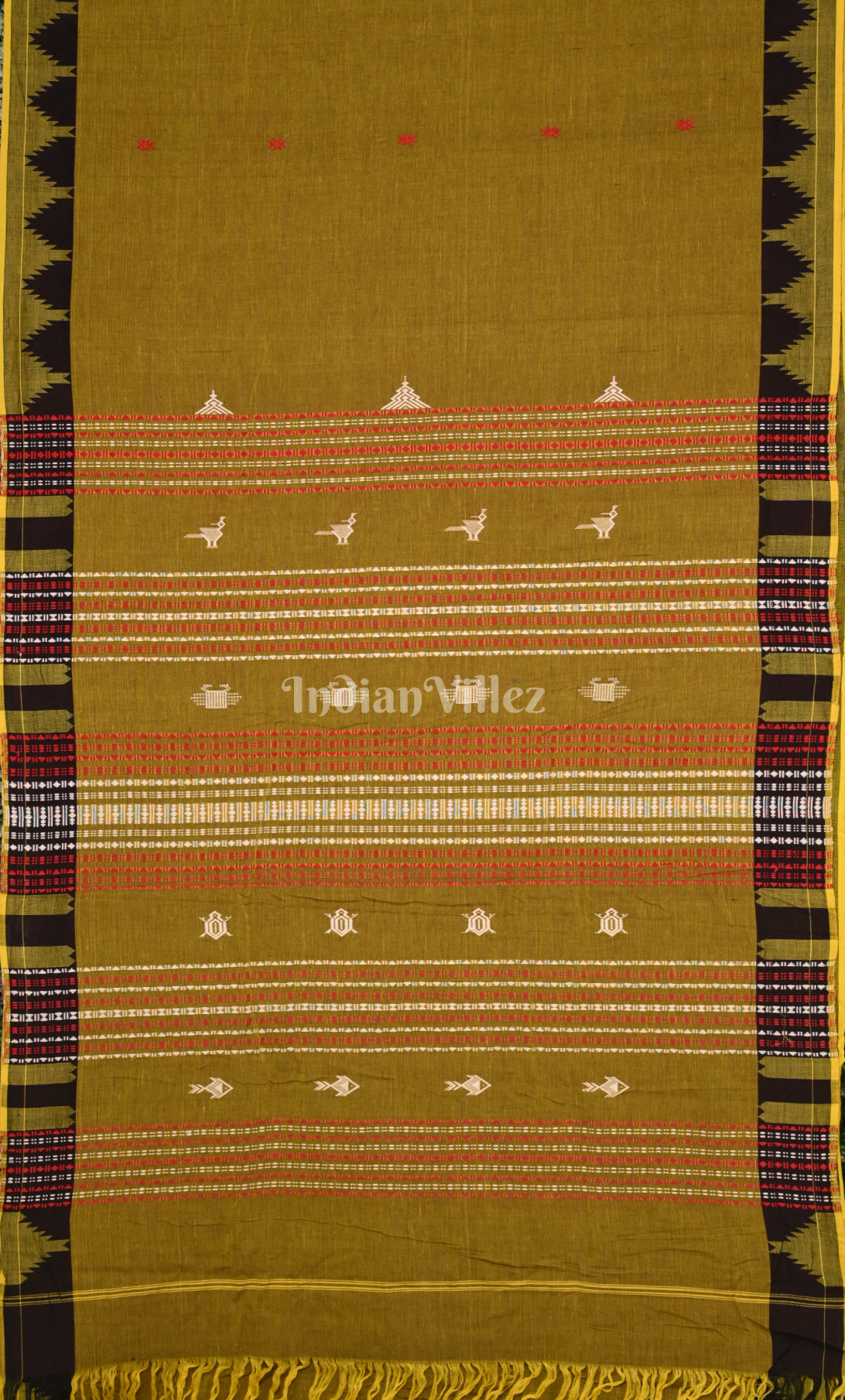 Olive Green Odisha Handloom Natural Dye Kotpad Tussar Saree