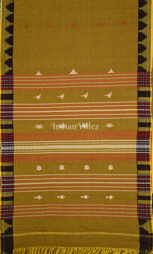 Olive Green Odisha Handloom Natural Dye Kotpad Tussar Saree