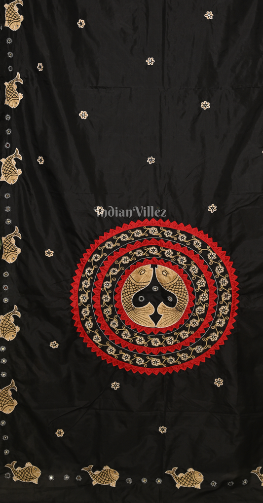 Black Hand Embroidered Applique Work Saree 